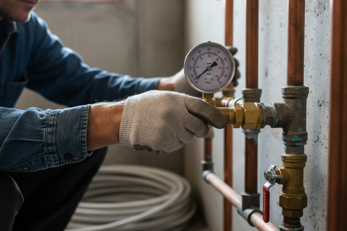 Pressure testing a repaired line during Water Line Repair in Lamont